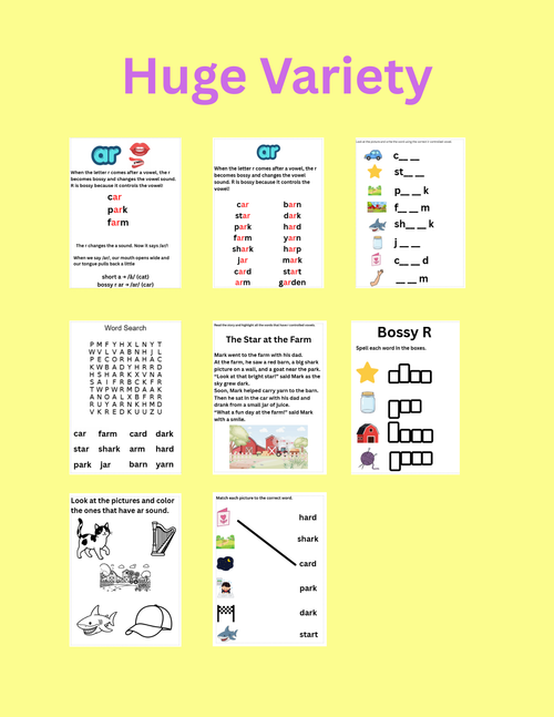 Bossy R Controlled Vowels Bundle AR, ER, IR, OR, UR Phonics Activities