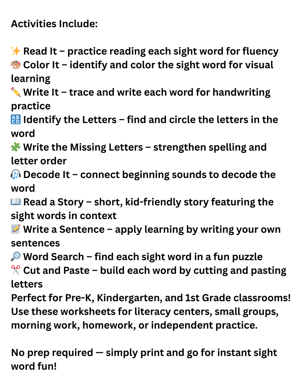 First 40 Sight Words for Pre-K | Sight Word Worksheets & Literacy Activities
