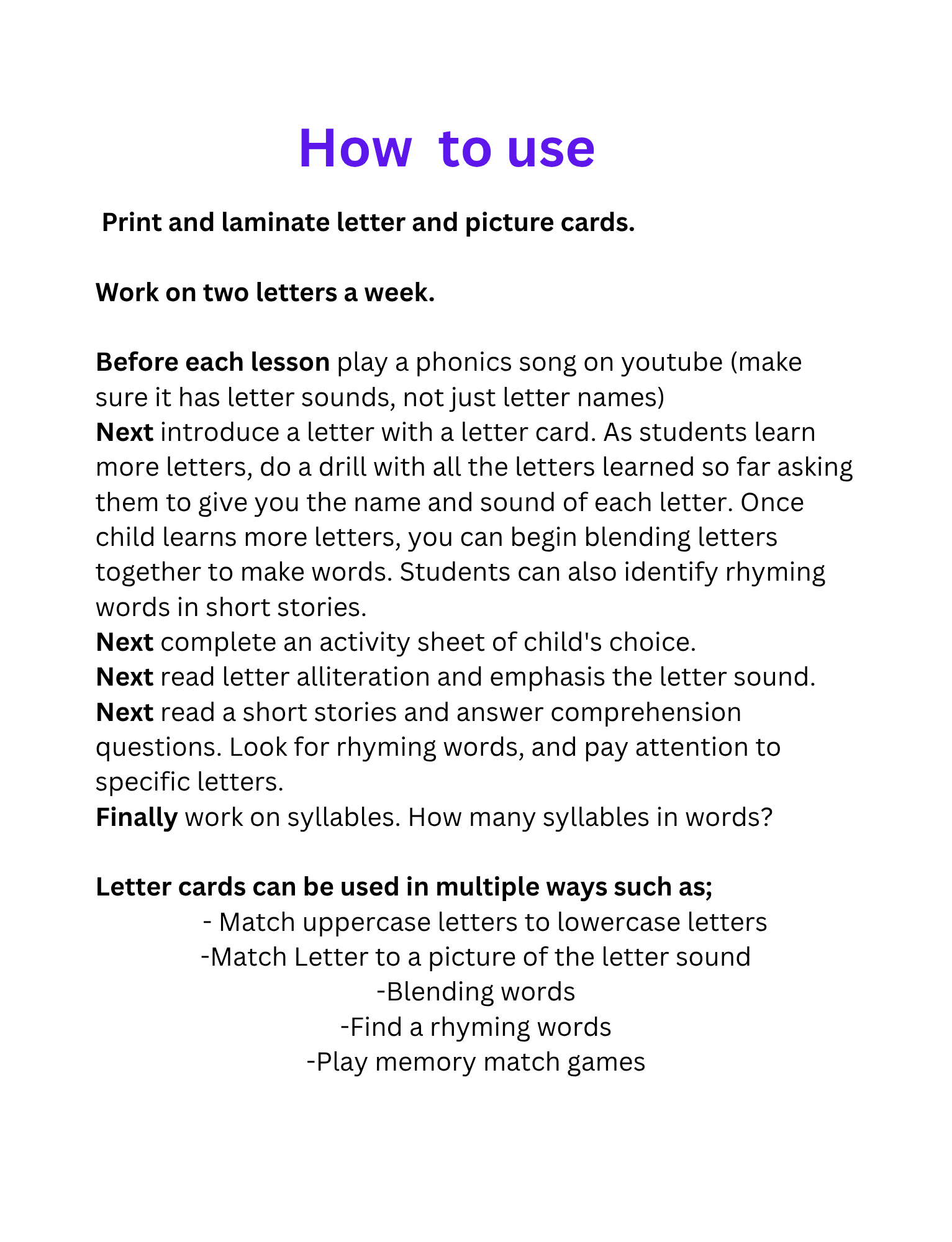 A-Z Phonics & Long Vowels Pre-K -Kindergarten